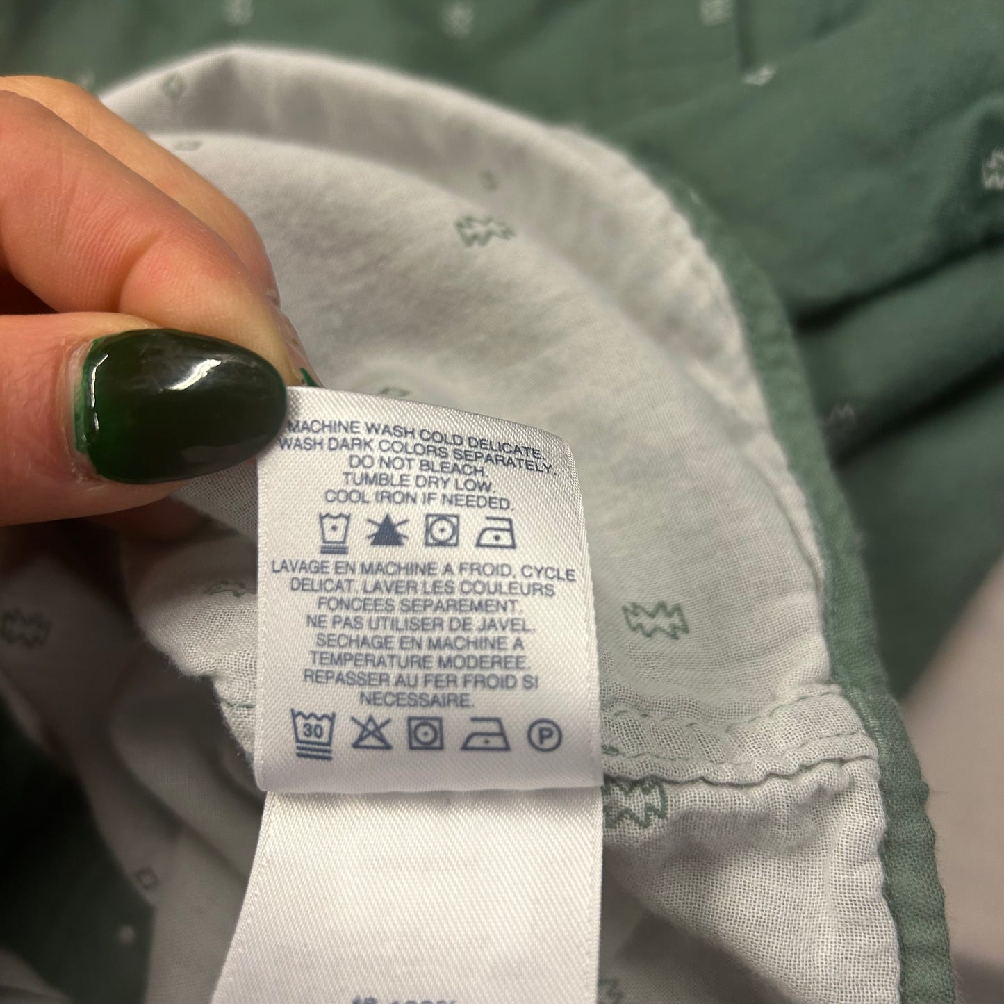 100% cotton green button up