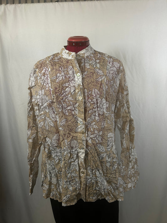 Beige button up with white flowers