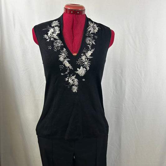Silk top with embroidered flowers