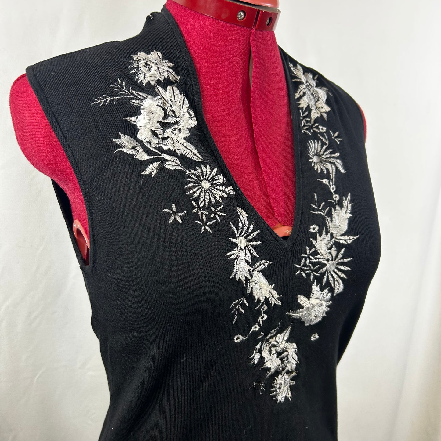 Silk top with embroidered flowers