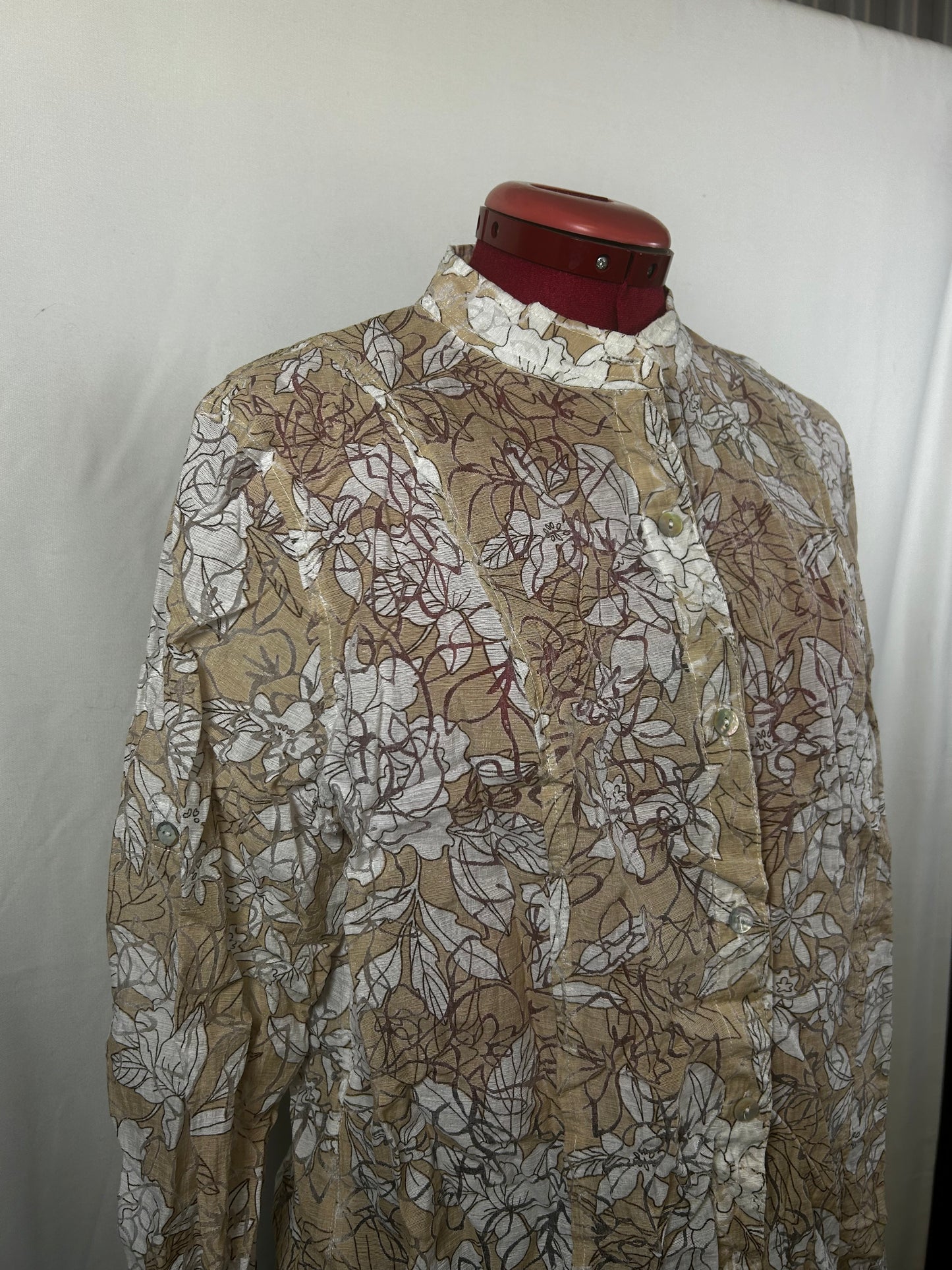 Beige button up with white flowers